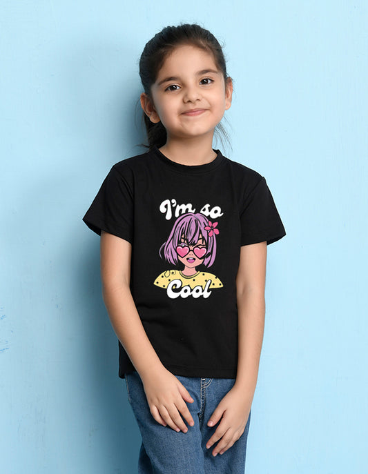 Nusyl Girls Black Girls & Text Printed Cotton Half Sleeve Regular Fit T-Shirts for Girls