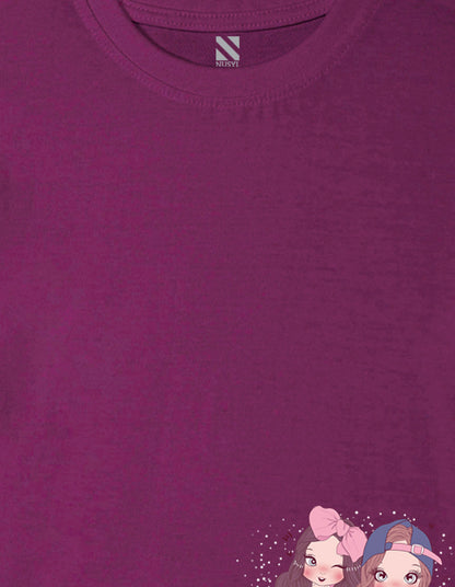 Nusyl Girls Wine Two Girls Printed Cotton Half Sleeve Regular Fit T-Shirts for Girls
