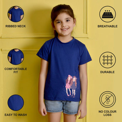 NUSYL Girls Royal Blue Best Friend Printed Half sleeve t-Shirt