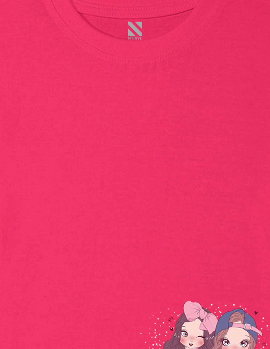 Nusyl Girls Hot Pink Two Girls Printed Cotton Half Sleeve Regular Fit T-Shirts for Girls