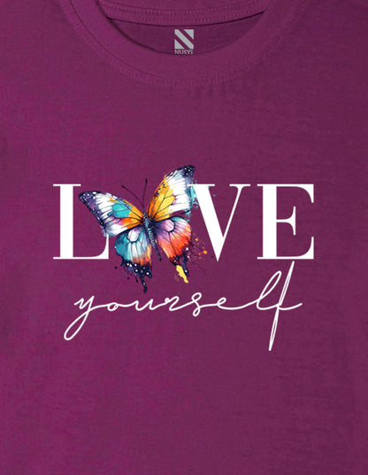 Nusyl Girls Wine Text & Butterfly Printed Cotton Half Sleeve Regular Fit T-Shirts for Girls
