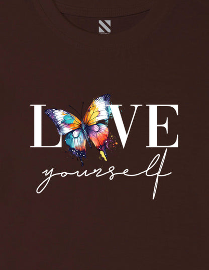 Nusyl Girls Brown Text & Butterfly Printed Cotton Half Sleeve Regular Fit T-Shirts for Girls