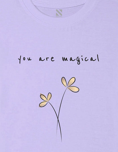 Nusyl Girls Lilac You are Magical Text Printed Cotton Half Sleeve Regular Fit T-Shirts for Girls