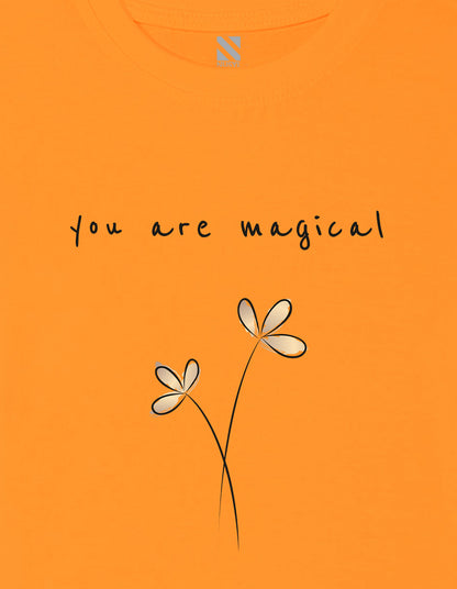 Nusyl Girls Orange You are Magical Text Printed Cotton Half Sleeve Regular Fit T-Shirts for Girls