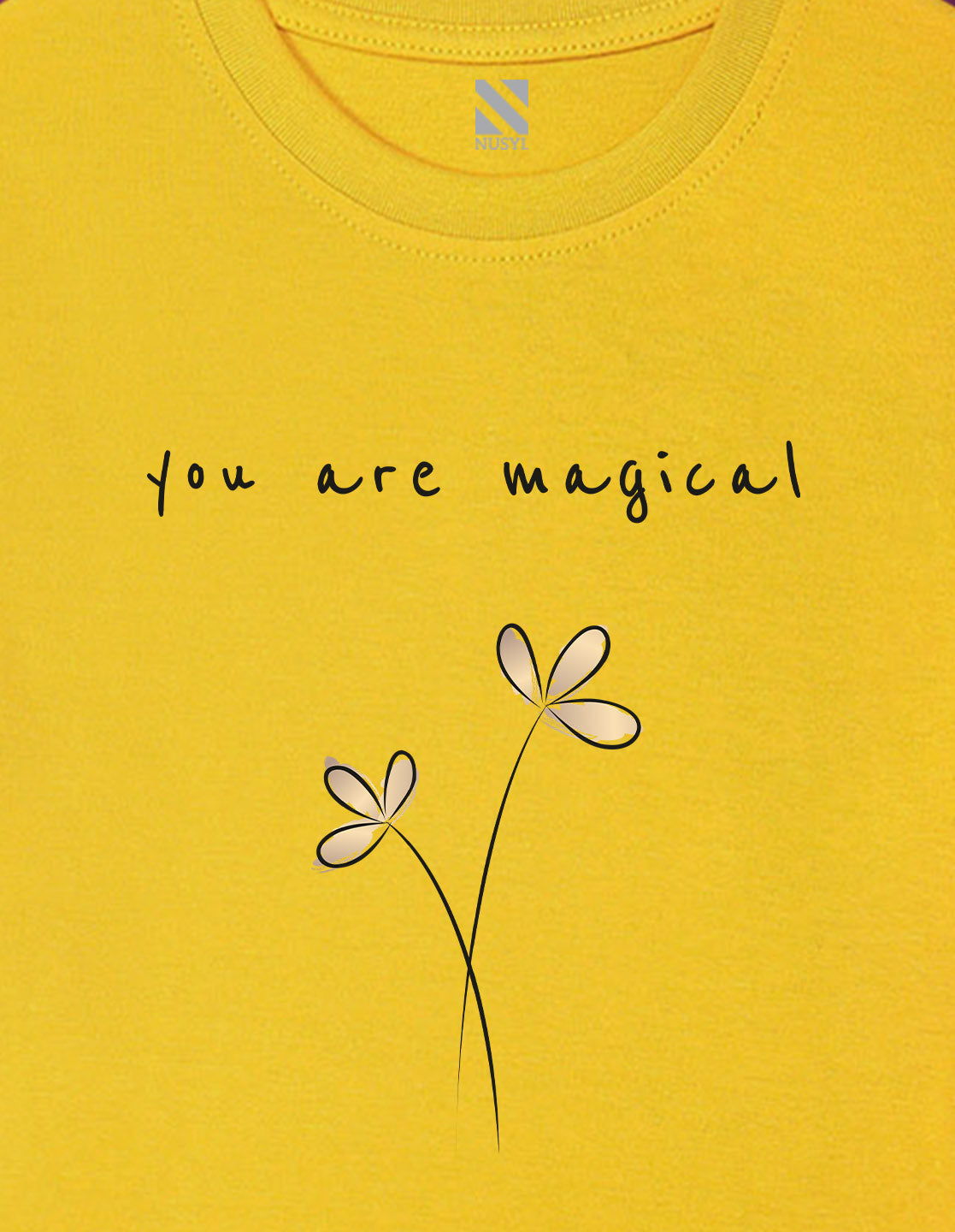 Nusyl Girls Yellow You are Magical Text Printed Cotton Half Sleeve Regular Fit T-Shirts for Girls