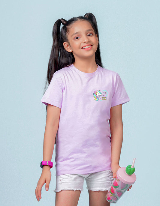 Nusyl Girls Lilac Magic is Real Text Printed Cotton Half Sleeve Regular Fit T-Shirts for Girls