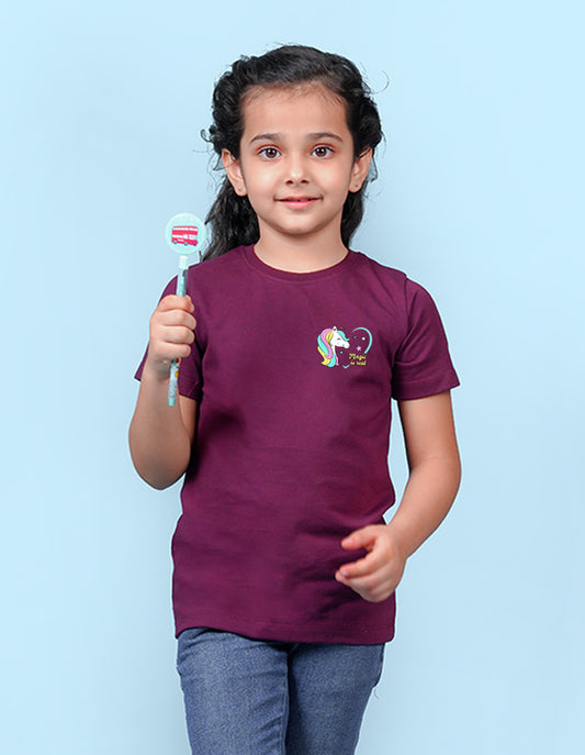 Nusyl Girls Wine Magic is Real Text Printed Cotton Half Sleeve Regular Fit T-Shirts for Girls
