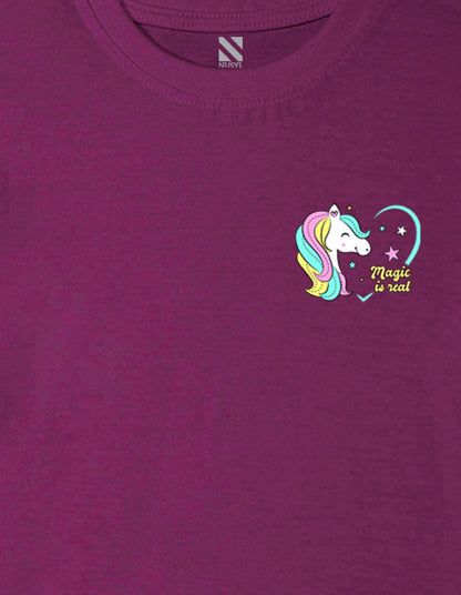 Nusyl Girls Wine Magic is Real Text Printed Cotton Half Sleeve Regular Fit T-Shirts for Girls