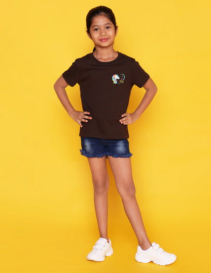 Nusyl Girls Brown Magic is Real Text Printed Cotton Half Sleeve Regular Fit T-Shirts for Girls