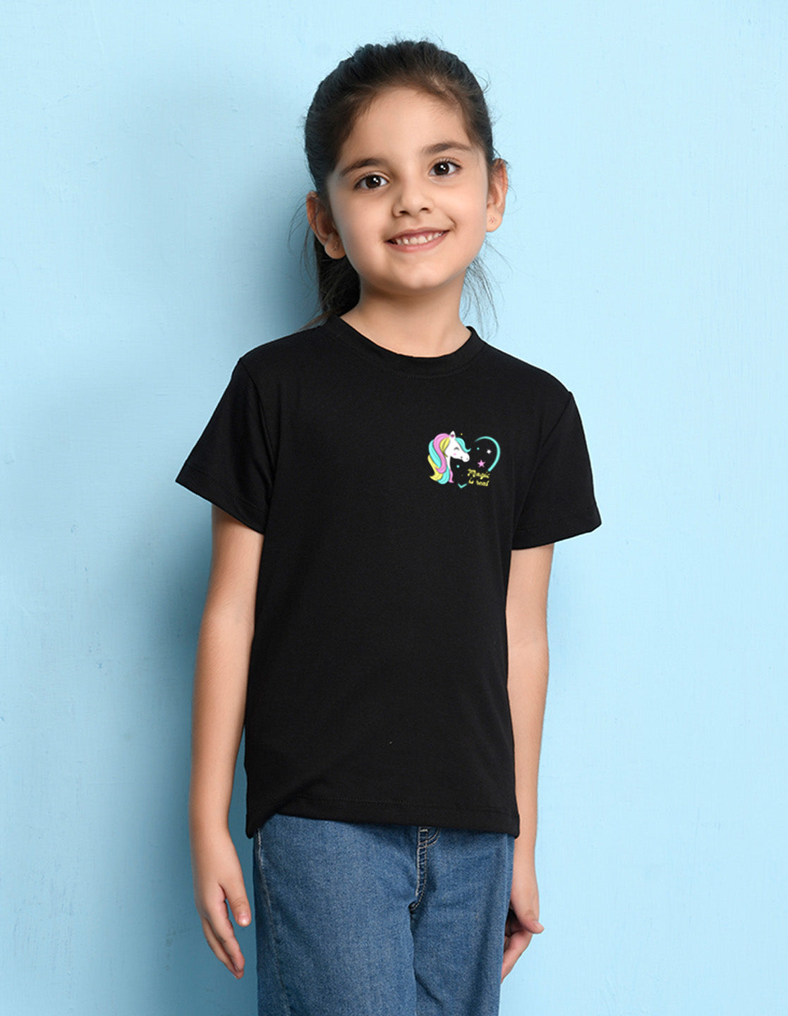 Nusyl Girls Black Magic is Real Text Printed Cotton Half Sleeve Regular Fit T-Shirts for Girls