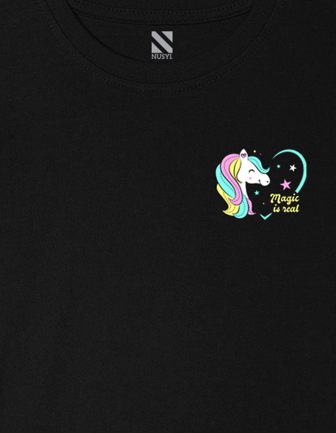 Nusyl Girls Black Magic is Real Text Printed Cotton Half Sleeve Regular Fit T-Shirts for Girls
