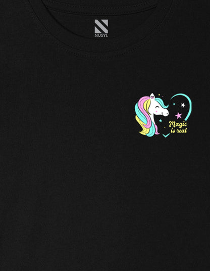 Nusyl Girls Black Magic is Real Text Printed Cotton Half Sleeve Regular Fit T-Shirts for Girls