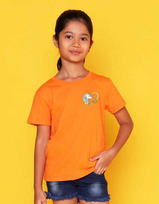 Nusyl Girls Orange Magic is Real Text Printed Cotton Half Sleeve Regular Fit T-Shirts for Girls