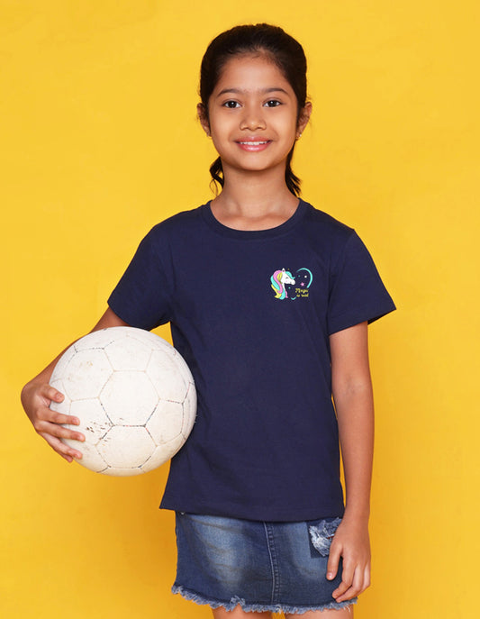 Nusyl Girls Navy Blue Magic is Real Text Printed Cotton Half Sleeve Regular Fit T-Shirts for Girls