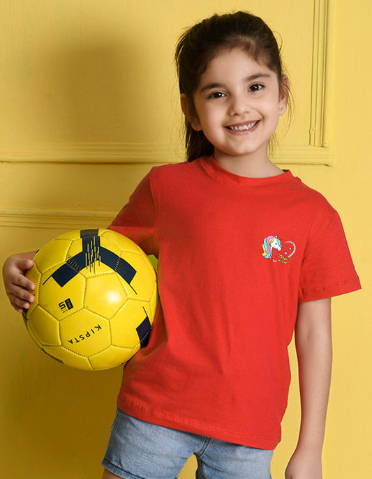 NUSYL Girls Red Unicorn Text Printed Half sleeve t-Shirt