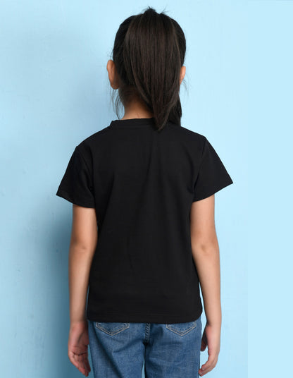 Nusyl Girls Black Cute And Pretty Printed Cotton Half Sleeve Regular Fit T-Shirts for Girls