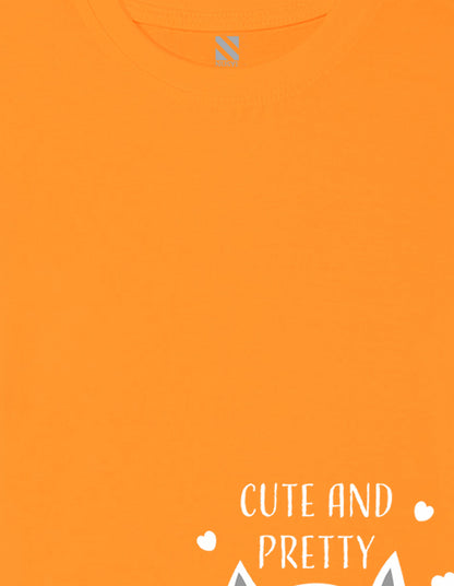 Nusyl Girls Orange Cute And Pretty Printed Cotton Half Sleeve Regular Fit T-Shirts for Girls