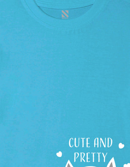 Nusyl Girls Sky Blue Cute And Pretty Printed Cotton Half Sleeve Regular Fit T-Shirts for Girls