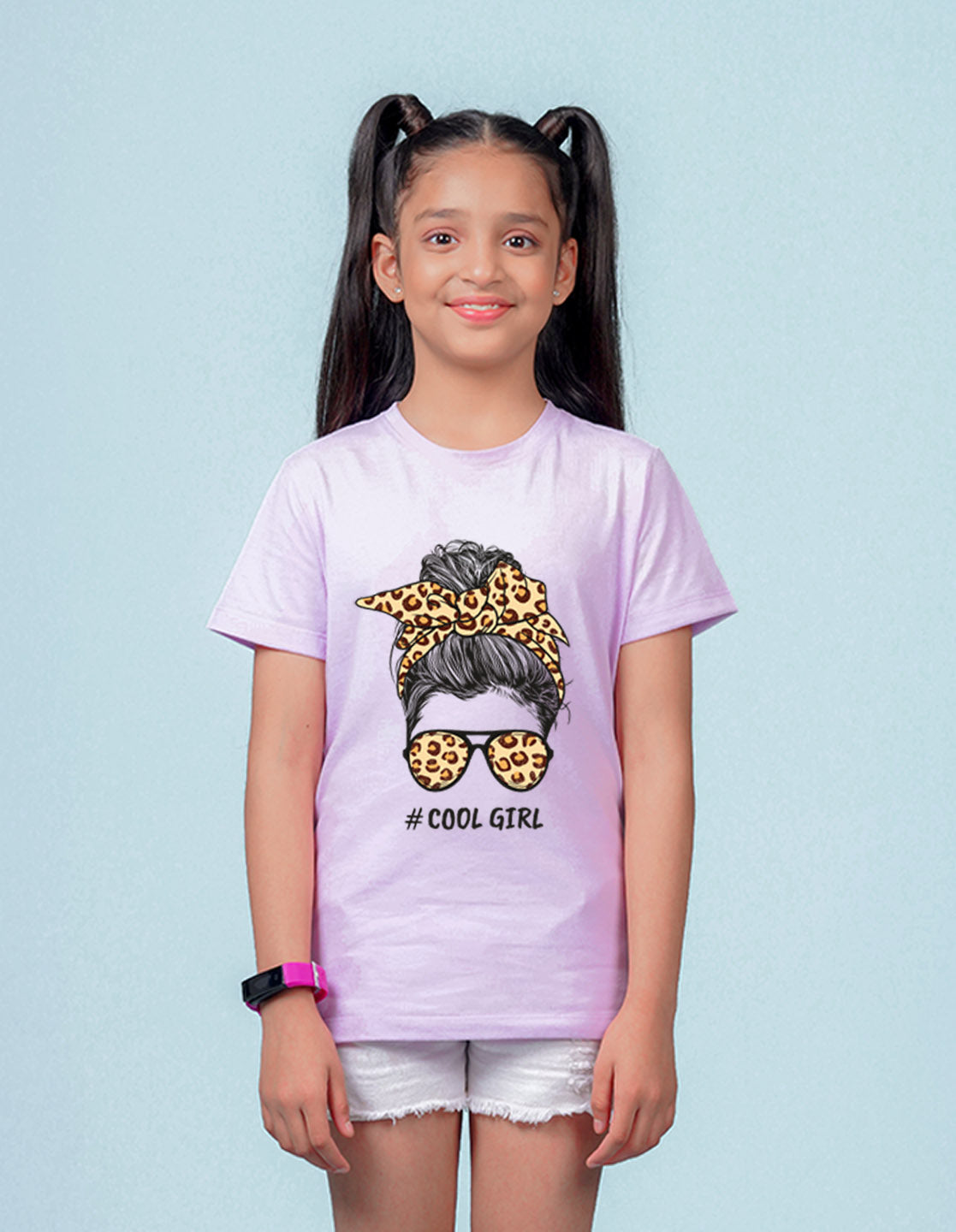 Nusyl Girls Lilac Cool Girls Text Printed Cotton Half Sleeve Regular Fit T-Shirts for Girls