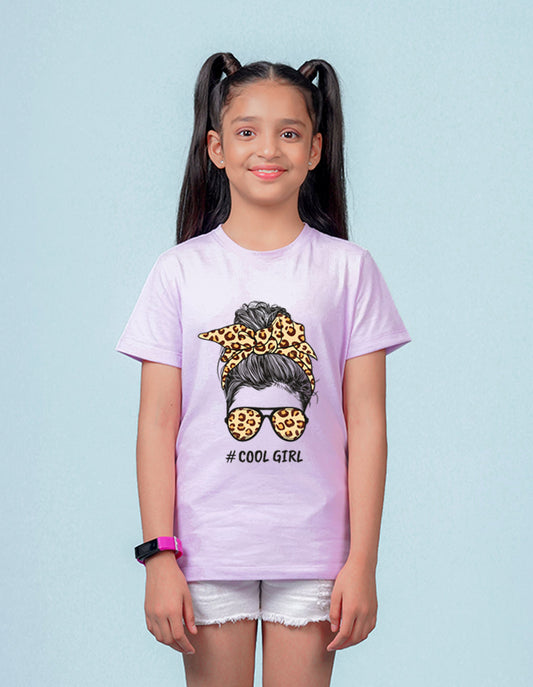 Nusyl Girls Lilac Cool Girls Text Printed Cotton Half Sleeve Regular Fit T-Shirts for Girls