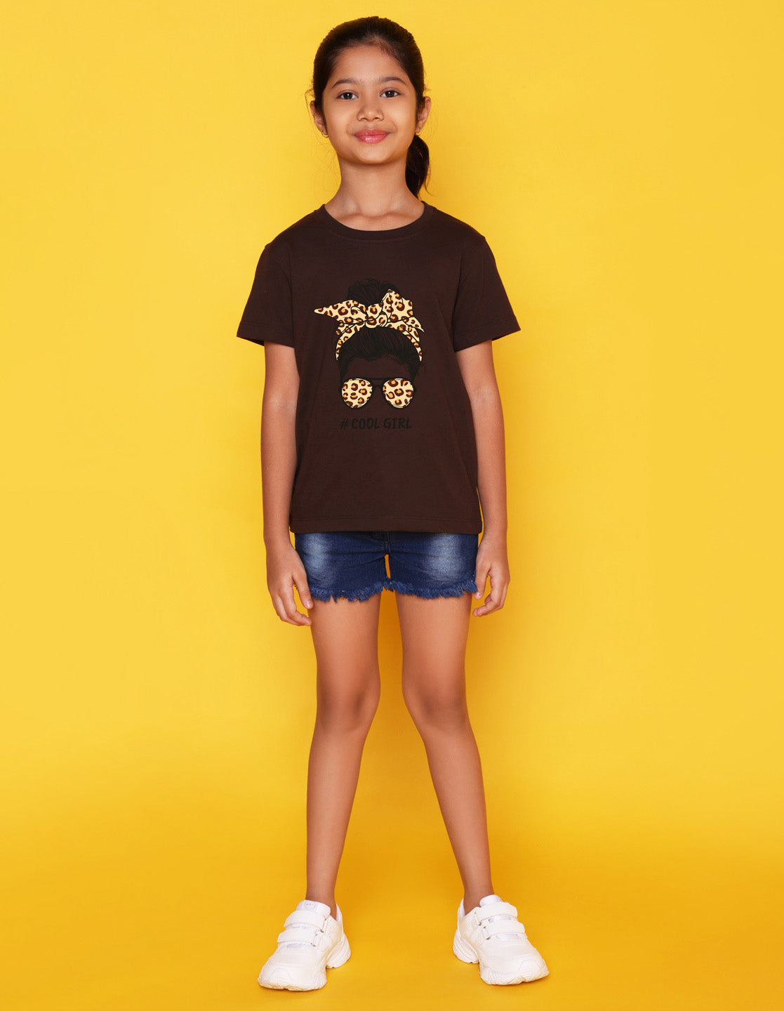 Nusyl Girls Brown Cool Girls Text Printed Cotton Half Sleeve Regular Fit T-Shirts for Girls