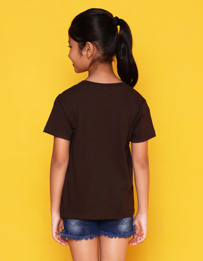 Nusyl Girls Brown Cool Girls Text Printed Cotton Half Sleeve Regular Fit T-Shirts for Girls