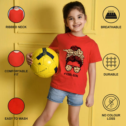 NUSYL Girls Red Cool Girls Text Printed Half sleeve t-Shirt