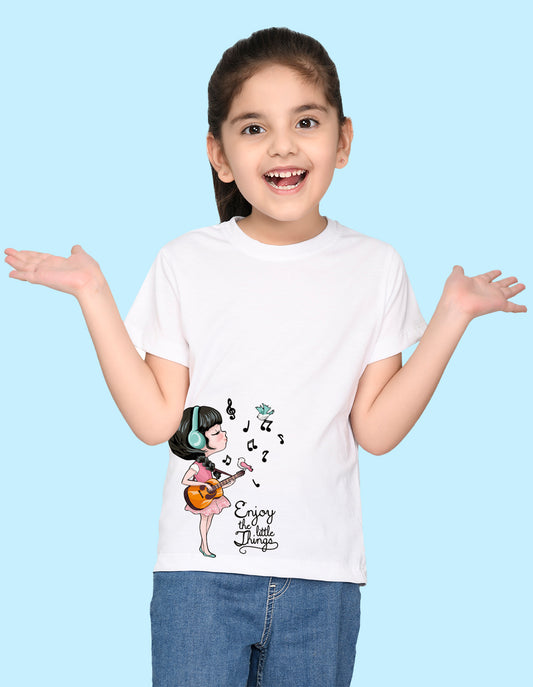 Nusyl Girl's White Enjoy The Little Things Text Printed Regular Fit T-Shirt