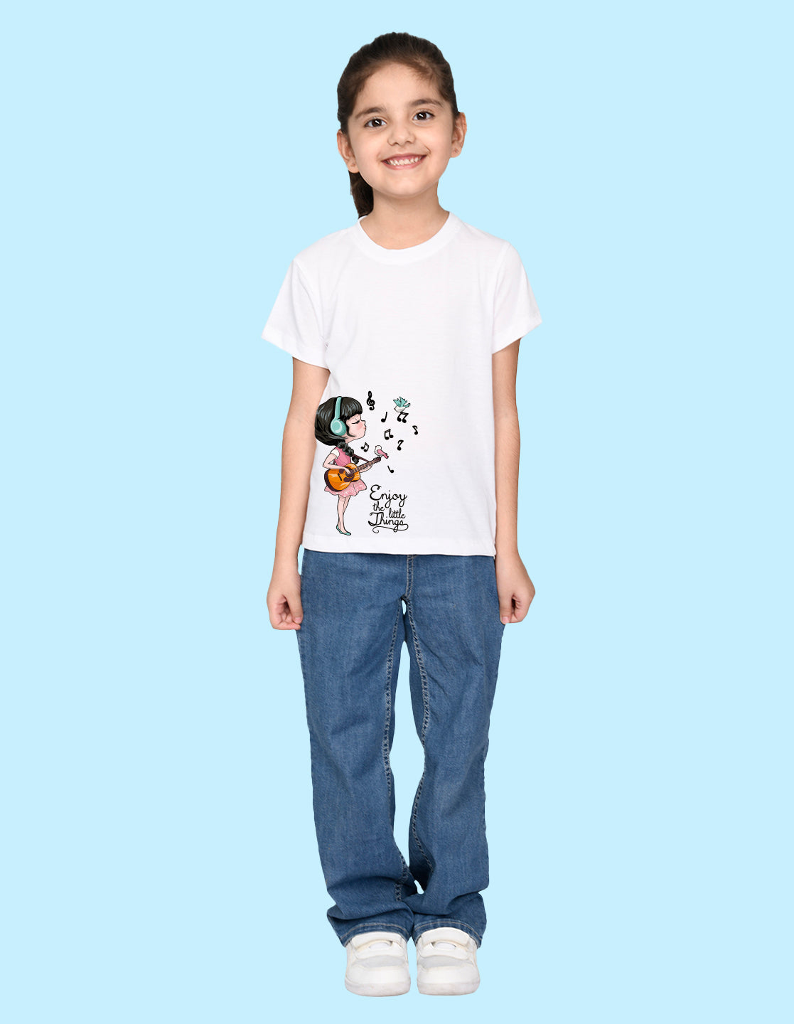 Nusyl Girl's White Enjoy The Little Things Text Printed Regular Fit T-Shirt