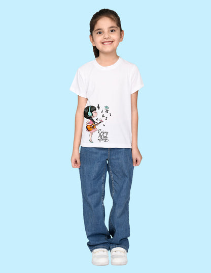 Nusyl Girl's White Enjoy The Little Things Text Printed Regular Fit T-Shirt