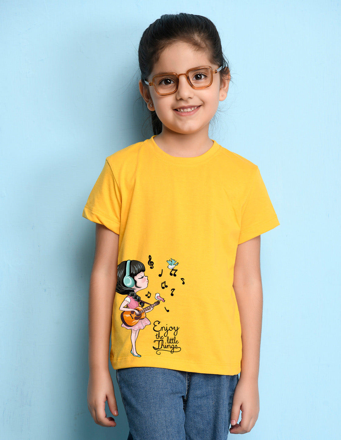 Nusyl Girl's Yellow Enjoy The Little Things Text Printed Regular Fit T-Shirt
