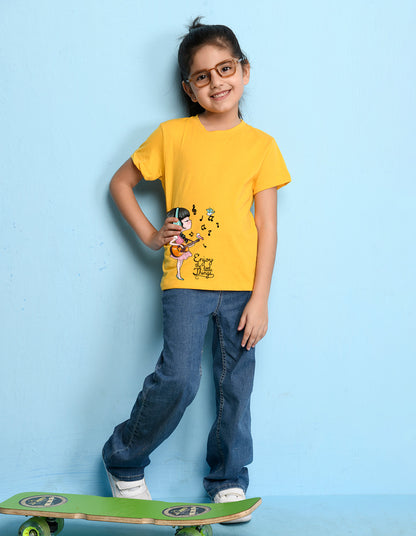 Nusyl Girl's Yellow Enjoy The Little Things Text Printed Regular Fit T-Shirt