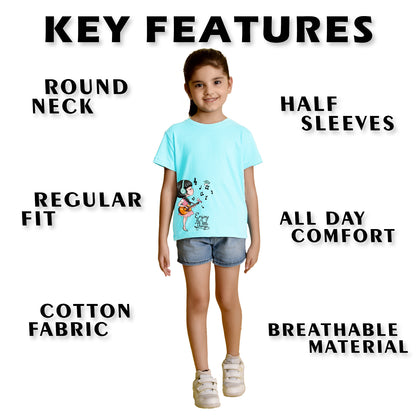 Nusyl Girl's Sky Blue Enjoy The Little Things Text Printed Regular Fit T-Shirt