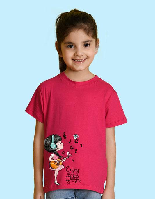 Nusyl Girl's Hot Pink Enjoy The Little Things Text Printed Regular Fit T-Shirt