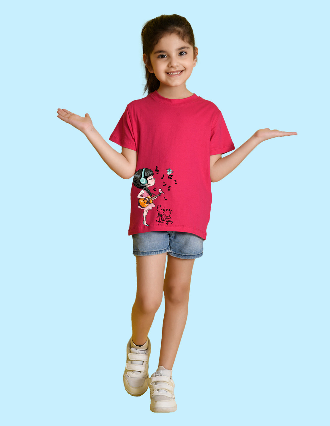 Nusyl Girl's Hot Pink Enjoy The Little Things Text Printed Regular Fit T-Shirt