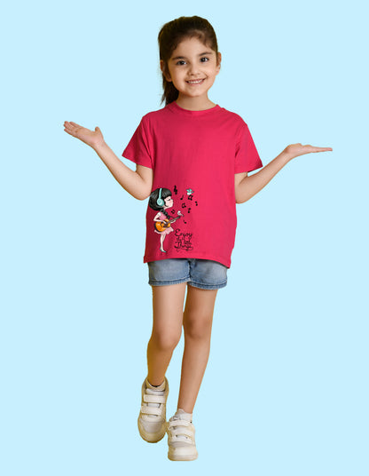 Nusyl Girl's Hot Pink Enjoy The Little Things Text Printed Regular Fit T-Shirt