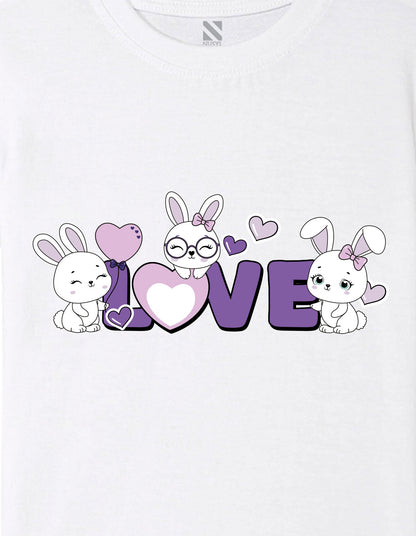 Nusyl Girl's White Love Text Printed Regular Fit T-Shirt
