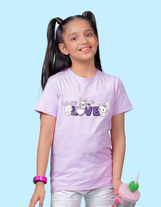 Nusyl Girl's Lilac Love Text Printed Regular Fit T-Shirt