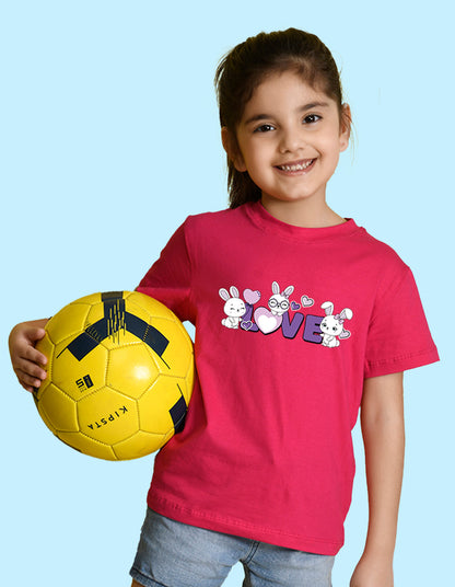 Nusyl Girl's Hot Pink Love Text Printed Regular Fit T-Shirt