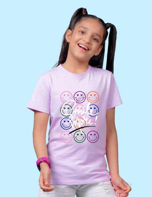Nusyl Girl's Lilac Smile More Text Printed Regular Fit T-Shirt