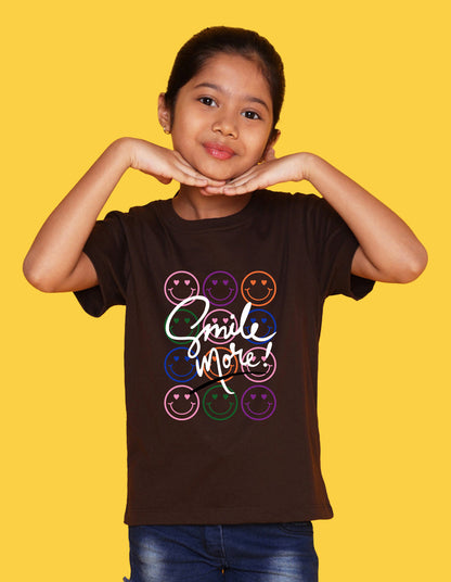 Nusyl Girl's Brown Smile More Text Printed Regular Fit T-Shirt