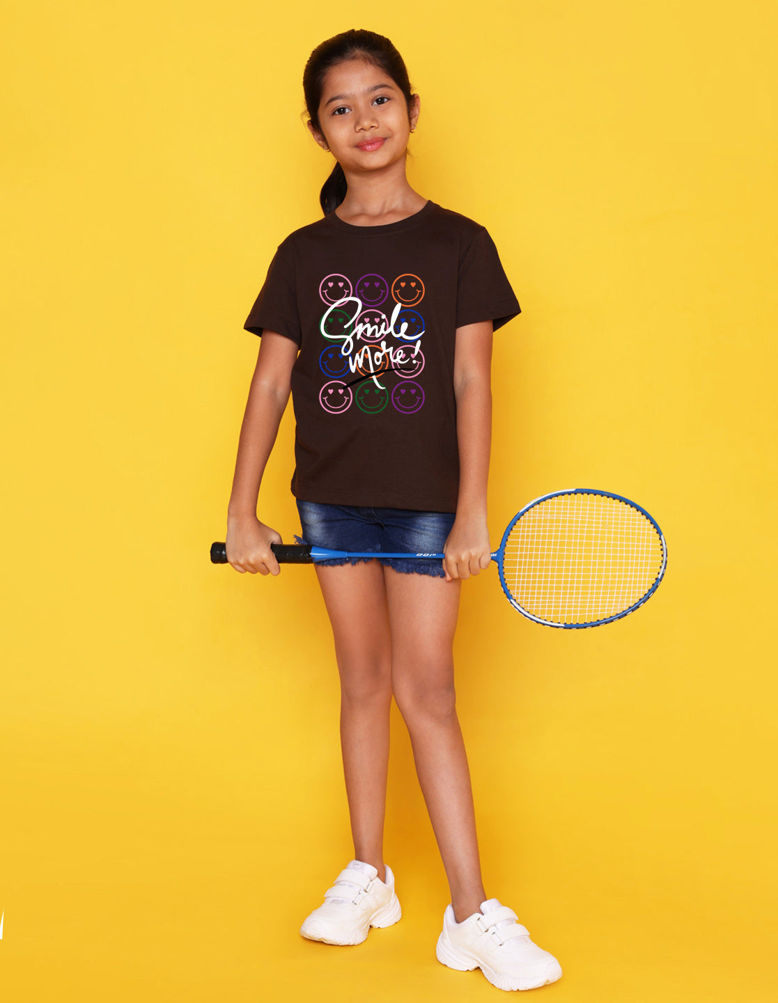 Nusyl Girl's Brown Smile More Text Printed Regular Fit T-Shirt
