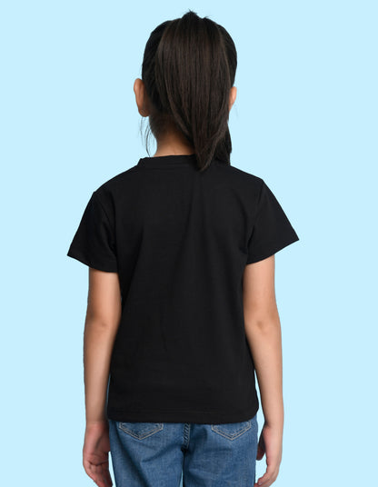 Nusyl Girl's Black Smile More Text Printed Regular Fit T-Shirt