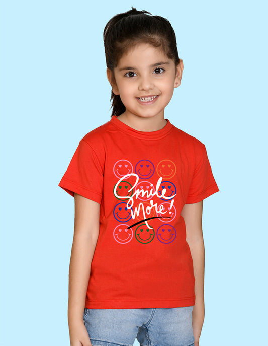 Nusyl Girl's Red Smile More Text Printed Regular Fit T-Shirt