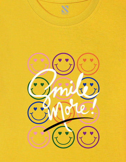 Nusyl Girl's Yellow Smile More Text Printed Regular Fit T-Shirt