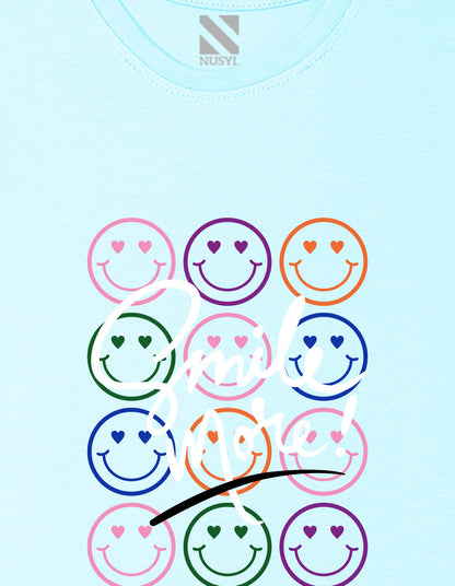 Nusyl Girl's Sky Blue Smile More Text Printed Regular Fit T-Shirt