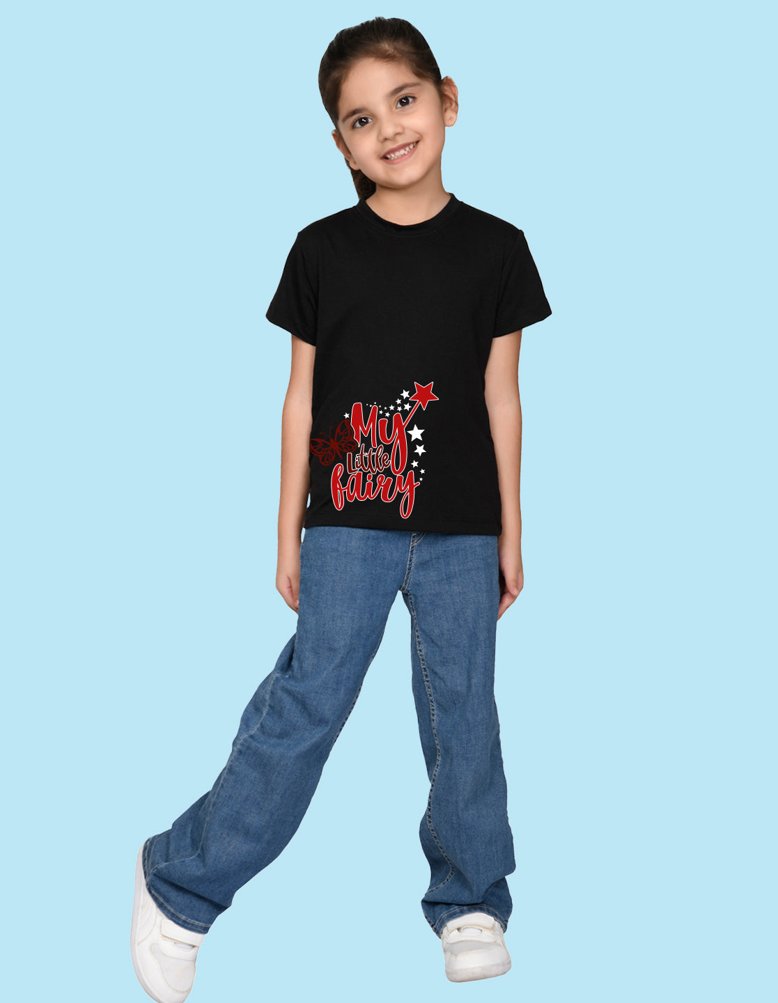 Nusyl Girl's Black My Little Fairy Printed Regular Fit T-Shirt