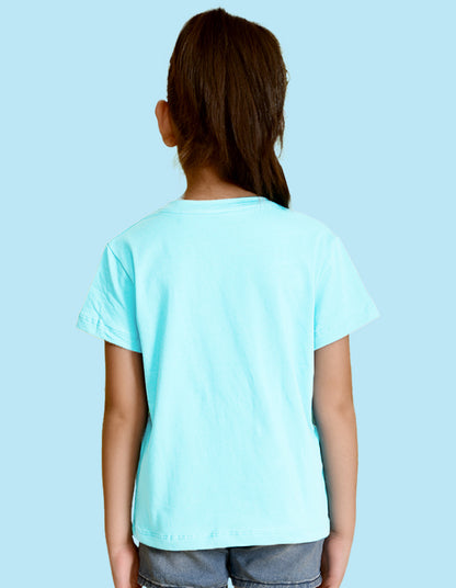 Nusyl Girl's Sky Blue My Little Fairy Printed Regular Fit T-Shirt