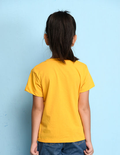Nusyl Girl's Yellow Super Girl & Star Printed Regular Fit T-Shirt