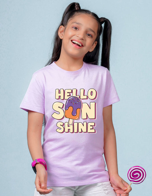 Nusyl Girl's Lilac Hello Sun Shine Text Printed Regular Fit T-Shirt